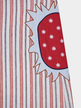 Paula Almandine Stripes Linen Dress with Embroideries