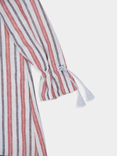 Paula Almandine Stripes Linen Dress with Embroideries