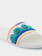 Casablanca Greco Wave Terry Embroidered Sliders