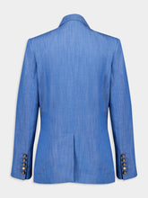 Paula Ava Denim Double-Breasted Blazer with Silk Lapel