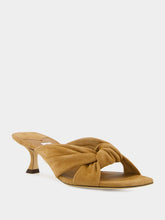 Jimmy Choo Avenue Mid-Heel Mules in Toffee Suede