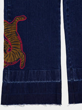 Paula Avila Blue Embroidered Wide-Leg Denim Pants