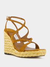 Jimmy Choo Brown Ayla Suede Wedge Sandals with Raffia