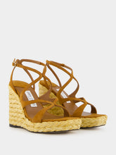 Jimmy Choo Brown Ayla Suede Wedge Sandals with Raffia