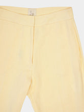 Paula Azalea Vanilla Custard Linen Flared Pants with Embroidered Patches