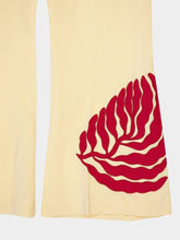 Paula Azalea Vanilla Custard Linen Flared Pants with Embroidered Patches