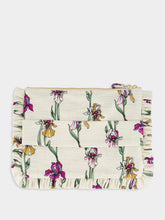 La DoubleJ Cream Mini Iris Embroidered Cotton Clutch