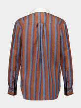 Paula Bella Blue Stripes Embroidered Linen Shirt with Bib