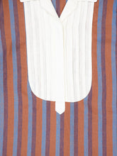 Paula Bella Blue Stripes Embroidered Linen Shirt with Bib
