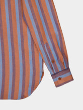Paula Bella Blue Stripes Embroidered Linen Shirt with Bib