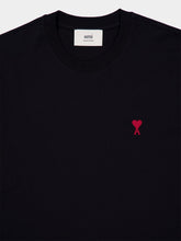 Ami Paris Black Cotton Embroidered T-Shirt