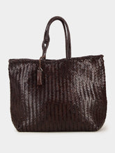 Lemaire Dark Brown Chevron Leather Tote