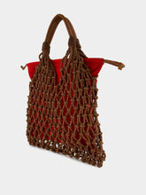 Paula Big Marble Red Dahlia Leather Macramé Maxi Purse