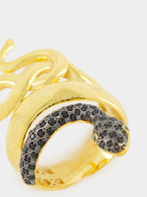 Begüm Khan Gold-Plated Snake Ring with Black Crystals