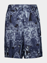 Givenchy Navy Silk Bermuda Shorts with Hubert Objects Print