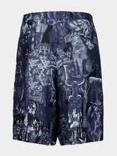 Givenchy Navy Silk Bermuda Shorts with Hubert Objects Print