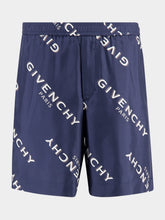 Givenchy Navy Silk Bermuda Shorts with Logo Shadow Print