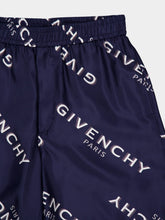 Givenchy Navy Silk Bermuda Shorts with Logo Shadow Print