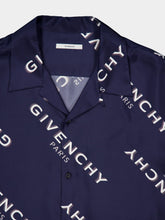 Givenchy Navy Silk Shirt with Logo Shadow Print