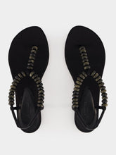 Le Monde Beryl Black Satin Beaded Thong Sandals