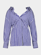 Givenchy Electric Blue and White Slashed Striped Poplin Shirt