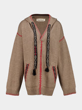 Baziszt Taupe Embroidered Cashmere Zip-Up Hooded Sweatshirt