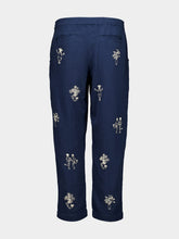 Baziszt Navy Embroidered Cotton Trousers