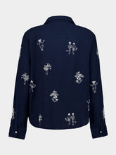 Baziszt Navy Blue Embroidered Cotton Shirt
