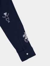 Baziszt Navy Blue Embroidered Cotton Shirt