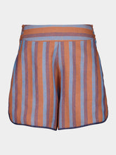 Paula Calcita Blue Stripes Embroidered Linen Shorts