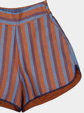 Paula Calcita Blue Stripes Embroidered Linen Shorts
