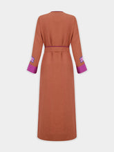 Paula Camille Caramel Café Linen Dress with Embroidered Patches and Belt