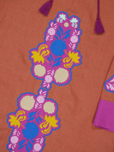 Paula Camille Caramel Café Linen Dress with Embroidered Patches and Belt