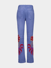 Paula Capella Dutch Blue Embroidered Suede Trousers