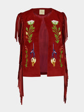 Paula Cassiopeia Embroidered Suede Vest with Fringes