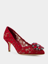 Dolce & Gabbana Red Lace Bellucci Pumps With Crystal Detail
