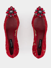 Dolce & Gabbana Red Lace Bellucci Pumps With Crystal Detail