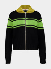 Marni Black and Green Striped Cotton Cardigan