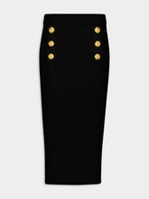 Balmain Gold-Buttoned Knit Midi Skirt