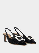 Dolce & Gabbana Black Velvet Slingbacks with Jeweled Buckle