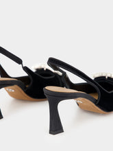 Dolce & Gabbana Black Velvet Slingbacks with Jeweled Buckle