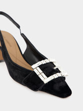 Dolce & Gabbana Black Velvet Slingbacks with Jeweled Buckle