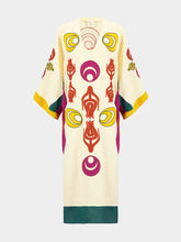 Cinnabar Vanilla Custard Linen Dress with Embroidered Patches