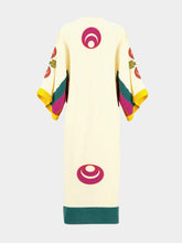 Paula Cinnabar Vanilla Custard Linen Dress with Embroidered Patches