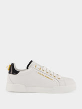 Dolce & Gabbana White and Gold Leather Low-Top Sneakers