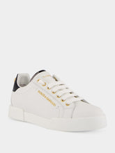 Dolce & Gabbana White and Gold Leather Low-Top Sneakers