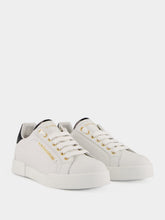Dolce & Gabbana White and Gold Leather Low-Top Sneakers
