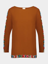 Paula Clara Caramel Hand-Embroidered Boat-Neck Top