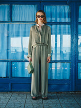 Zeus+Dione Sage Green Hera Textured Silk Blouse