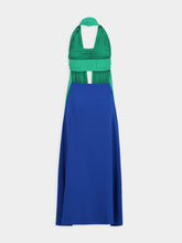 Zeus+Dione Rhodes Pleated Halter Neck Blue and Green Dress